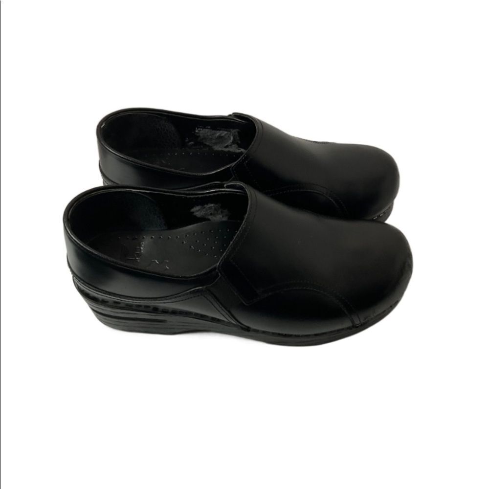 Dansko Black Leather Slip-On Professional Work Comfort Clog Shoes Size EU38 US8
